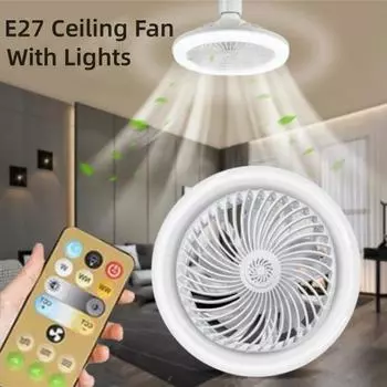 LED Ceiling Fan with Lamp E27 Converter Base with Remote Control AC85-265V For Bedroom Living Room Kitchen Fan Lighting