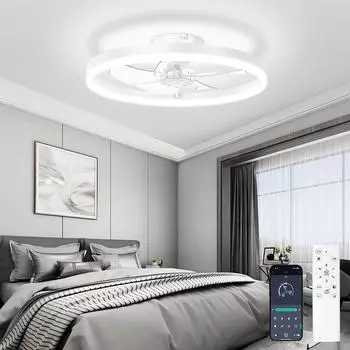LED Ceiling Fans with Lights 6 Wind Speeds ceiling lamp fan Smart Low Profile ceiling lighting fan for Room Bedroom Living Room белый