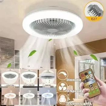 LED ceiling light intelligent silent ceiling light fan ceiling light with remote control E27 converter base bedroom