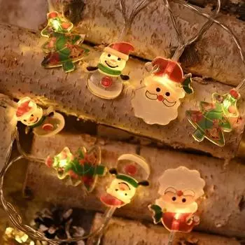 Led Christmas Batery Operated Light String Santa Festival Atmosphere Colourful Lights Christmas Tree Outdoor Waterproof Decor 1.5m/Battery version