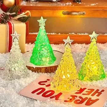 LED Christmas Star Tree Night Light Warm Colorful Battery For Home Bedroom Christmas Table Decoration Candle Light Children Gift