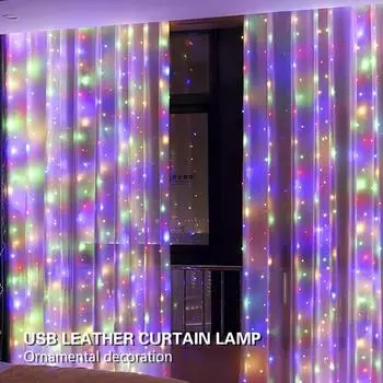LED Christmas String Lights Curtain Fairy Lights USB 8 Modes Waterfall Lighting Holiday Party Wedding Decoration Light 3Mx3M