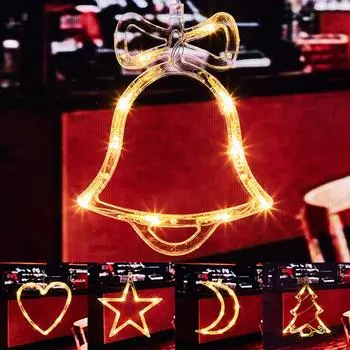 Светодиодные рождественские присоски, рождественская елка и колокольчики, светящиеся огни 16x21