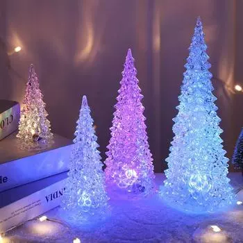 Led Christmas Tree Night Light Acrylic Xmas Tree Color RGB Home Decoration Christmas Tree Lamp Ornaments Navidad Wedding Decor 7.5cm