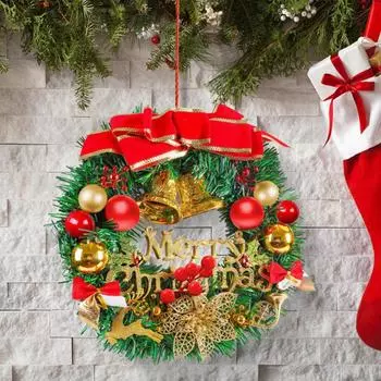 LED Christmas Wreath Big Bowknot Star Artificial Wreaths Merry Christmas Decorative Garland Door Window Wall Hanging Wreaths 30cm