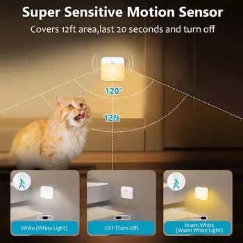 LED Closet Light Motion Sensor Night Lights Stick-on USB Rechargeable Battery Lamp for Bedroom Kitchen Stairs Hallway Wardrobe холодный белый