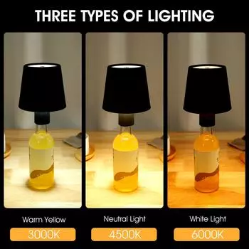 LED Desk Lamp Wine Bottle Lamp 3 Colors Dimmable Light Wireless Touch Table Lamps for Bar Cafe Bedroom Atmosphere Night Light