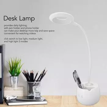 LED Desk Light USB Rechargeable Eye Caring Reading Night Light 3 Modes Touch Control with Pen Holder for Home Office