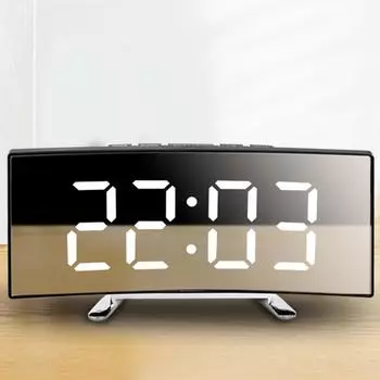 LED Digital Alarm Clock 7 inch Large Screen Electronic Clocks Curved Screen Mirror Table Clock with Snooze Function Desk Clock