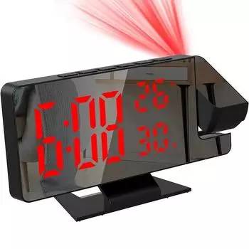 LED Digital Alarm Clock Projection Clock Projector Ceiling Clock with Time Temperature Display красный