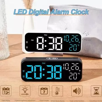 LED Digital Alarm Clock Temperature Date Week Display Voice Control 9 Inches Electronic Large Screen LED Alarm Clock for Bedroom