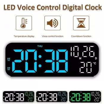 LED Digital Clock Temperature Date Week Display Desktop Clock 3 level Brightness Adjustment Voice Control Countdown Alarm Clock