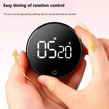 LED Digital Rotary Timer USB Rechargeable Magnetic Cooking Remind Alarm Clock 3-Level Volume Back Bracket Design Kitchen Timer