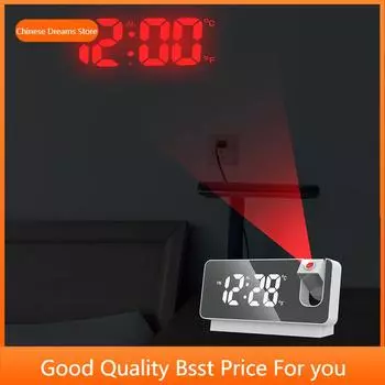 LED Digital Smart Alarm Clock Watch Table Electronic Desktop Clocks USB Wake Up Clock with 180D Time Projector Snooze humidity