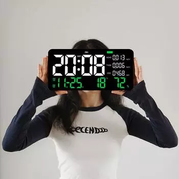 LED Digital Wall Clock Temperature Humidity Formaldehyde Carbon Dioxide Display Countdown Dual Alarm Clock Living Room Decor синий