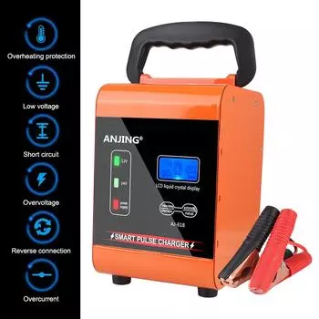 LED Display 400W Powerful Smart Car Battery Charger Pulse Repair Battery Charging 12V 24V For Motorcycle SUV Truck Car Battery оранжевый
