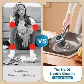 LED Display Electric Cleaning Brush Wireless Kitchen Sink Cleaning Brush 5-in-1 IPX7 Waterproof Electric Pot Brush Cleaning Tool белый