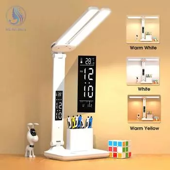 LED Double-head Desk Lamp 3 Dimming Table Lamp With Alarm Clock USB Charging Touch Night Light For Bedroom Bedside Reading Lamp