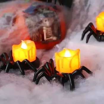 LED Electronic Candle Lamp Halloween Decoration Pumpkin Lantern Ornaments Party Supplies Layout Props Spider Night Light