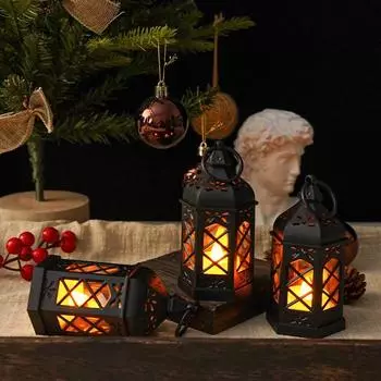 Led Electronic Candle Light Hexagonal Wind Light Portable Handheld Small Lantern Small Night Light Decorative Ornament чёрный