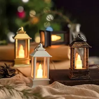 LED Electronic Candle Light Smokeless Flameless Mini Square Vintage Candle Lantern Outdoor Hanging Lanterns Halloween Decoration