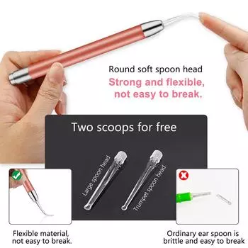 LED FlashLight Earpick Ear Cleaning Light Earpick Spoon Ear Curette Light Spoon with Magnifier Ear Wax Removal Ear Cleaning Tool розового золота