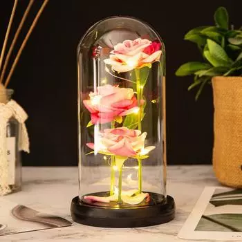 Led Galaxy Rose Вечная роза с гирляндами из 3 лампочек, искусственный цветок из фланели в куполе для подарка на День святого Валентина