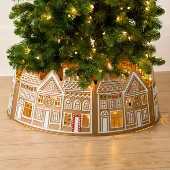 LED Gingerbread House Christmas Tree Collar Skirt Gift Xmas Base Cover 26inch H 16cm