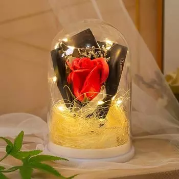 Led Glow Eternal Flower Стеклянная крышка Подарок на день рождения Девочке День матери День святого Валентина День учителя Моделирование Роза flower+gift bag
