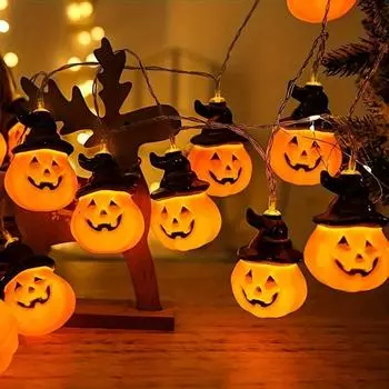 LED Halloween Pumpkin Lantern String Festival Party Courtyard Atmosphere Decoration Luminous Pumpkin Prop Scene Arrangement 1.5M 10LED