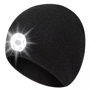 LED Headlamp Hat Night Running Warning Light Knit