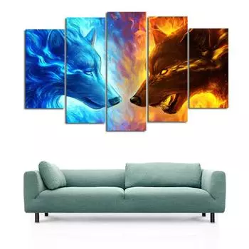 Лед и огонь волк животное детский подарок 5 шт. настенные художественные холсты постеры живопись для гостиной спальни домашний декор фотографии украшения 20x35 20x45 20x55cm