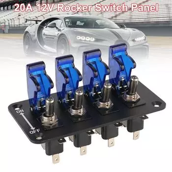 LED Indicator for Racing Car Vehicles 4 Rocker Toggle Switch Panel Auto Ignition Switch Panel Start Push Button 12V 20A Car accessories Blue