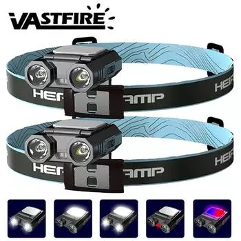 Светодиодный индукционный рыболовный налобный фонарь с зажимом для крышки, перезаряжаемый через USB-порт, красный и синий свет, налобный фонарь для кемпинга и верховой езды, налобный фонарь