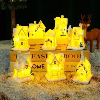 LED Light Christmas Village House Night Lamp Resin Mini House Table Decoration E