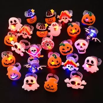 LED Light Halloween Ring Glowing Pumpkin Ghost Skull Rings Halloween Christmas Party Decoration for Home Santa Snowman Kids Gift 5pcs