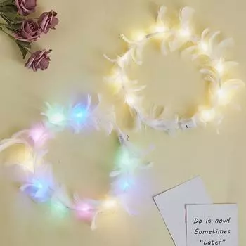 LED light Toy Glowing Feather Wreath Women Hair Wear Korean Style Hair Accessories Fairy Wreath G