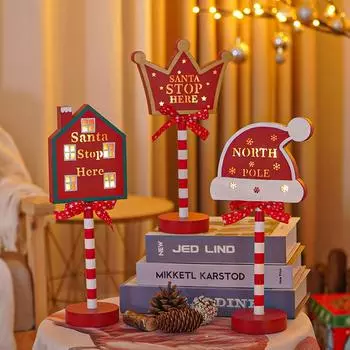 LED Lighted Christmas Decoration Santa Stop Here Sign Lights Board for Holiday Party Yard Xmas Tabletop Centerpiece Home Decor
