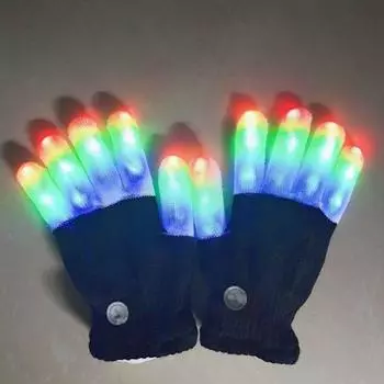 LED Luminous Gloves Thermal Knitting Night Play Warning Entertainment Christmas Ball Performance Colorful Flash Gloves Adult single pack-Q15 All yards