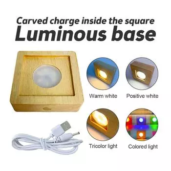 LED Luminous Night Lamp Base Wooden Rechargeable Light Base Resin Art Display Night Light for Mold Home DIY Decoration