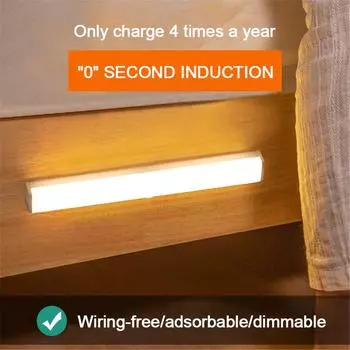 LED Motion Sensor Light Wardrobe Lamp Magnet Mounted Wireless Cabinet Night Light Dimmable USB Rechargeable Strip Light