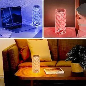 LED Night Light Crystal Touch Rose Table Lamp Rechargeable 16 Colour Romantic Table Lamp Bedroom Bedside Living Room Decoration Clear
