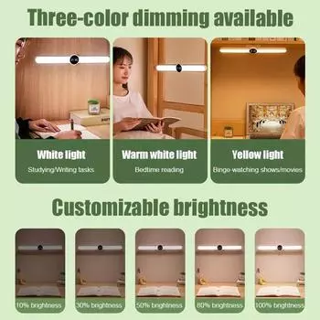 LED Night Light Desk Lamp with Clock USB Rechargeable Magnetic Dimming Table Lamp Computer Study Office Reading Stand Light