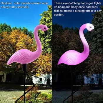 LED Outdoor Solar Flamingo Light Garden Waterproof Stake Lawn Light Home Auto ON/OFF Yard Landscape Lamp For Path Decoration