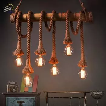 LED Pendant Lights Retro Hemp Rope Hanging Lamps Industrial Vintage Loft Living Room Dining Tables Home Decoration Pendant Lamp 1 m