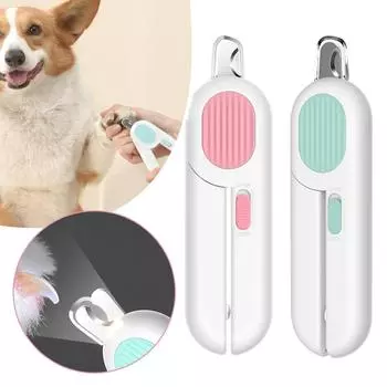LED Pet Nail Clipper With Nail File Multifunctional Pet Nail Trimmer Pet Cat Supplies розовый