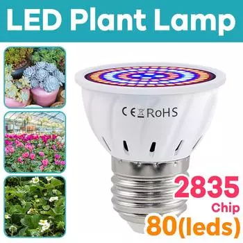 Светодиодная лампа для выращивания растений E27 Full Spectrum GU10 Hydroponic B22 Seed Cultaging Lamp MR16 Succulent E14 Growth Lighting 220V 48leds 220V