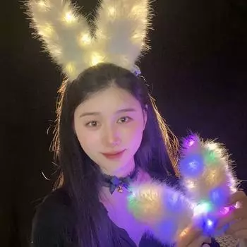 LED Plush Rabbit Glowing Headband Luminous Glowing Headband Funny LED Headband Cosplay Pros Warm Light