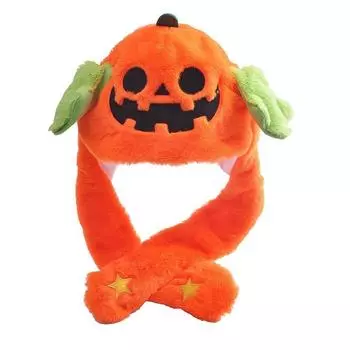 LED Pumpkin Rabbit Hat Plush Hat with Moving Ears Hat Halloween Christmas Ball Hat with Fluffy Ears Bomber Hats оранжевый