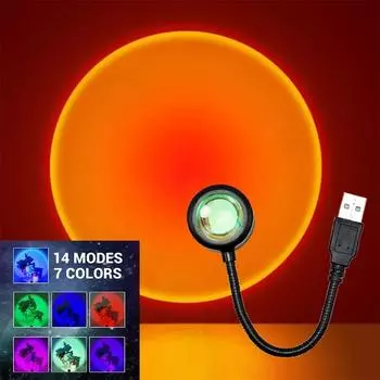 LED Rainbow Neon Night Light USB Sunset Lamp Background Atmosphere Lighting Projector Photography Wall for Bedroom Home Room USB Plug